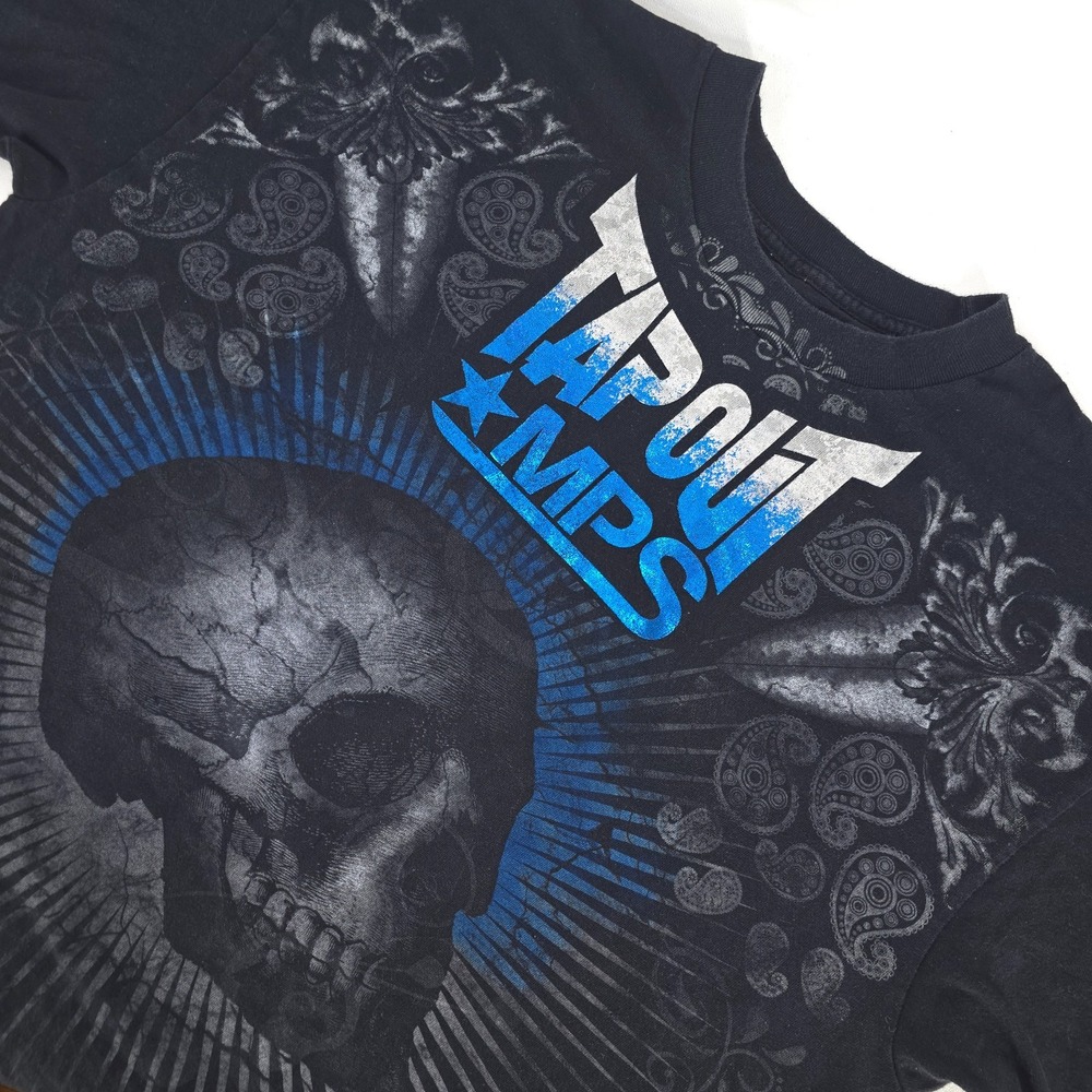 Tap Out MPS Metallic Graphic Print T-Shirt Men's XL Skull Blue Vintage Y2K MMA